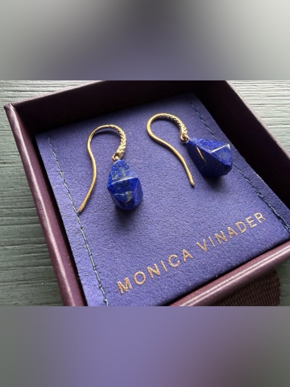 Monica Vinader Geometric Gemstone Wire Earrings Lapis Lazuli 💙
